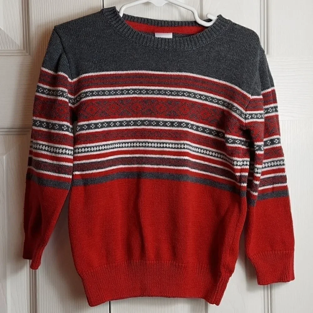 Gymboree Gray Red Print Sweater Sz 3T